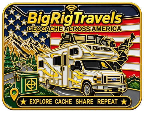 The front of a Geocache Across America coin