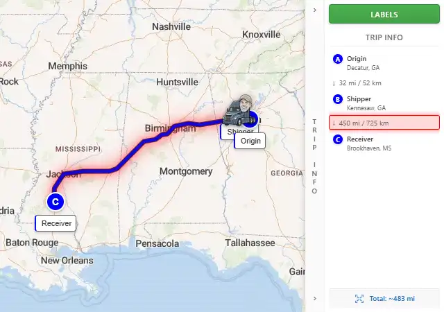 Map route from Decatur, GA to Brookhaven, MS