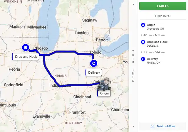 Map route from Groveport, OH to Findlay, OH 45840