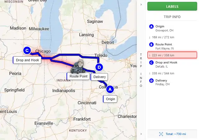 Map route from Groveport, OH to Findlay, OH 45840