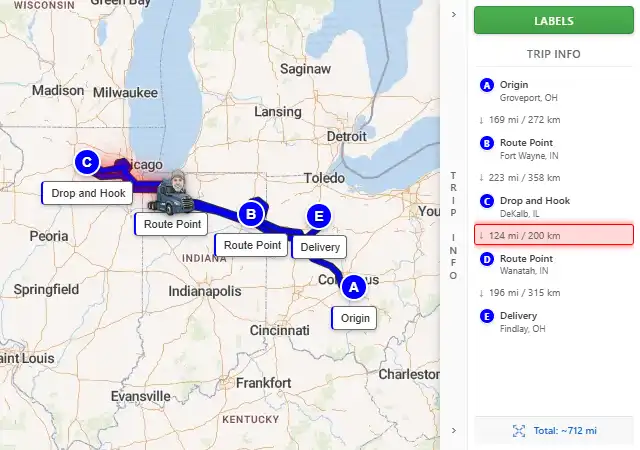Map route from Groveport, OH to Findlay, OH 45840