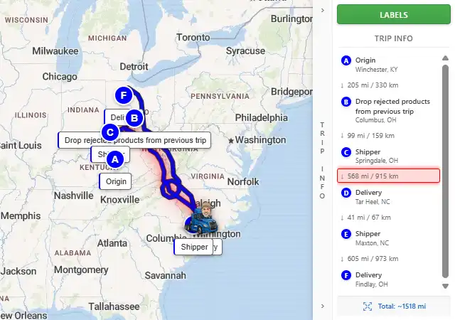 Map route from Winchester, KY 40391 to Findlay, OH 45840